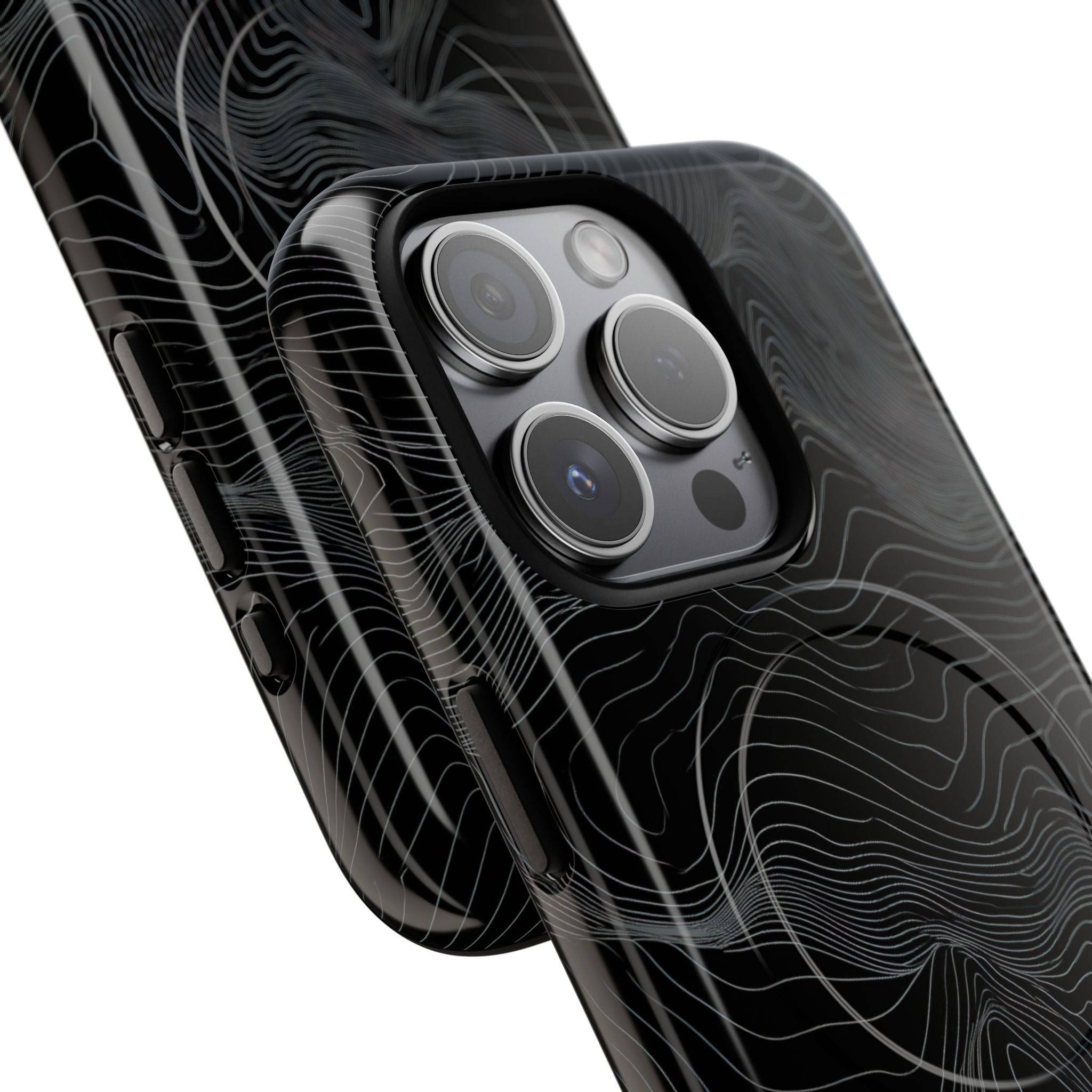 Black Tough 2.0 Magsafe Phone Case for iPhone - Obsidian Topo Wireframe
