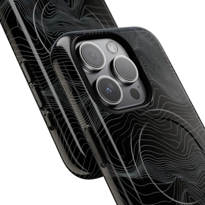 Black Tough 2.0 Magsafe Phone Case for iPhone - Obsidian Topo Wireframe