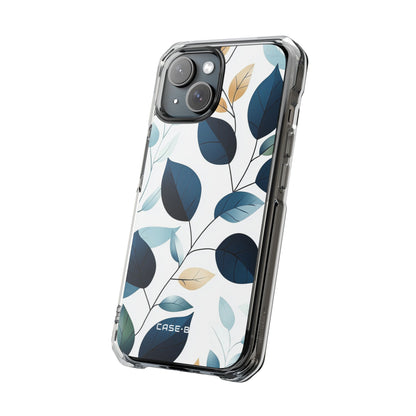 Navy Veined Leaves iPhone 15 Case - Impact