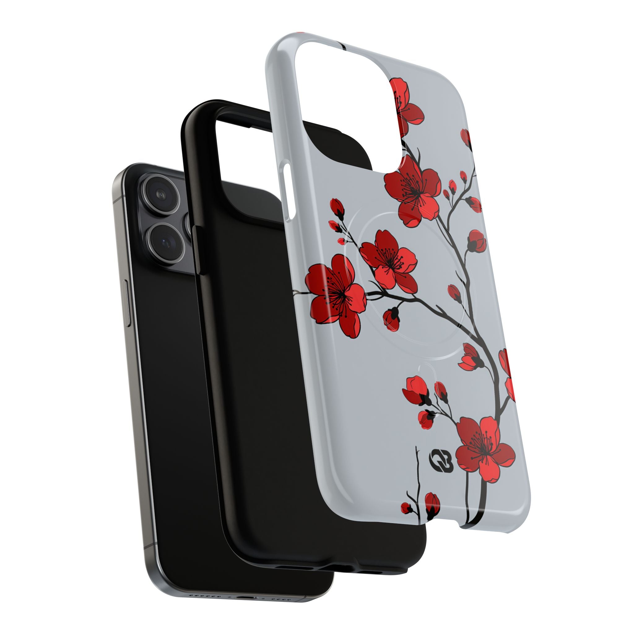 Grey Tough 2.0 Magsafe Phone Case for iPhone - Crimson Blossom Onyx
