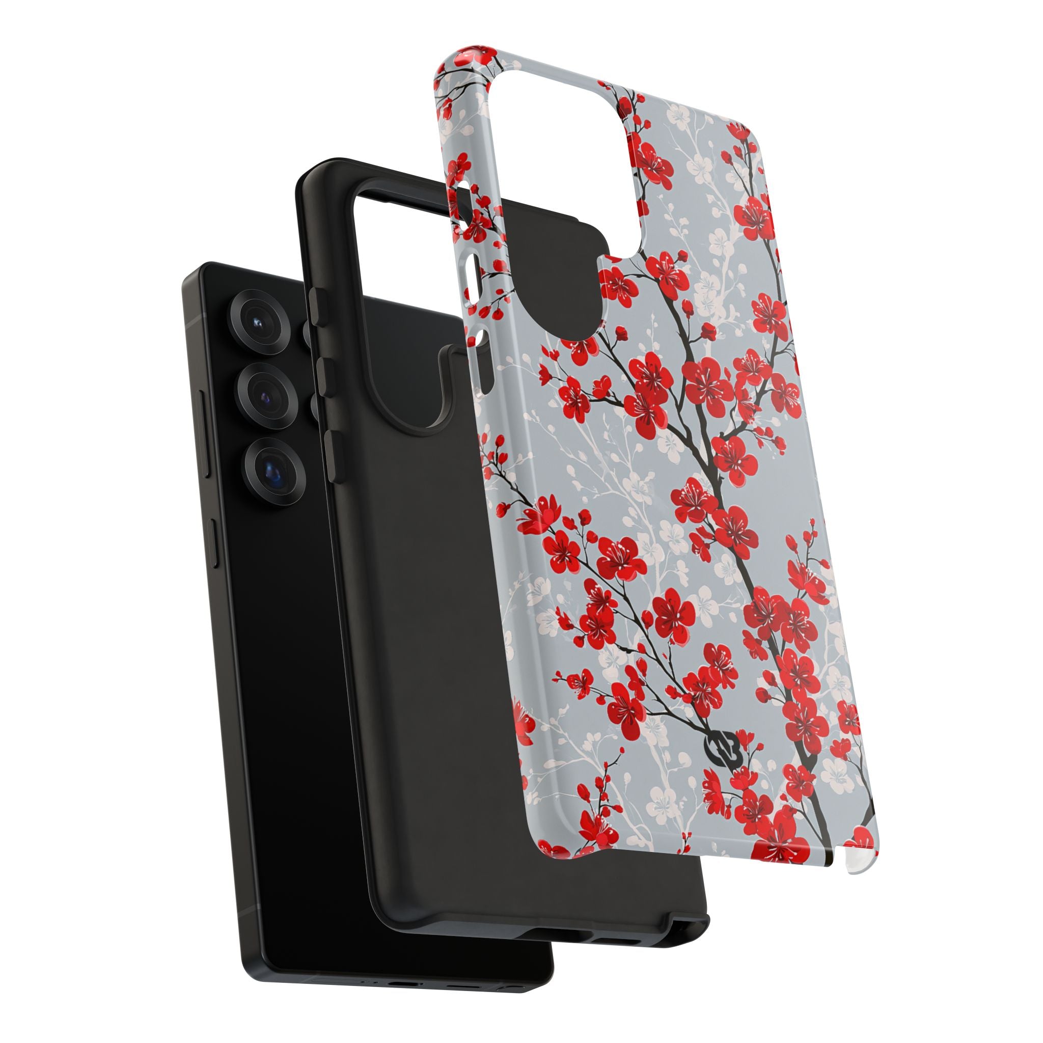 Grey Tough Phone Case for Samsung - Crimson Sakura Slate
