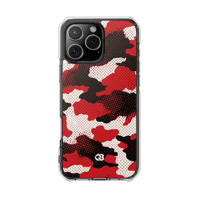 Crimson Halftone Camo · Clear Impact Magnetic Phone Case for iPhone · Red