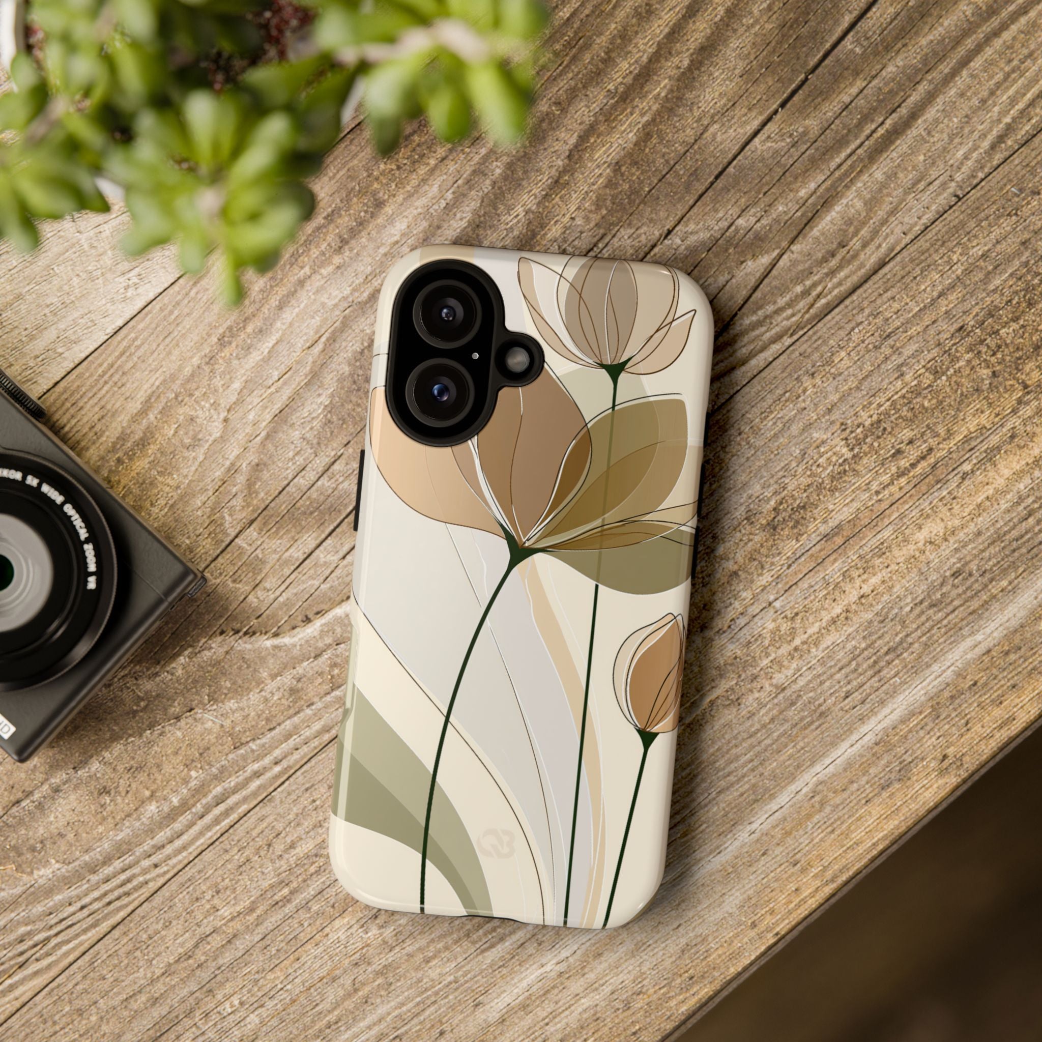 Beige Tough Phone Case for iPhone - Muted Ochre Petals