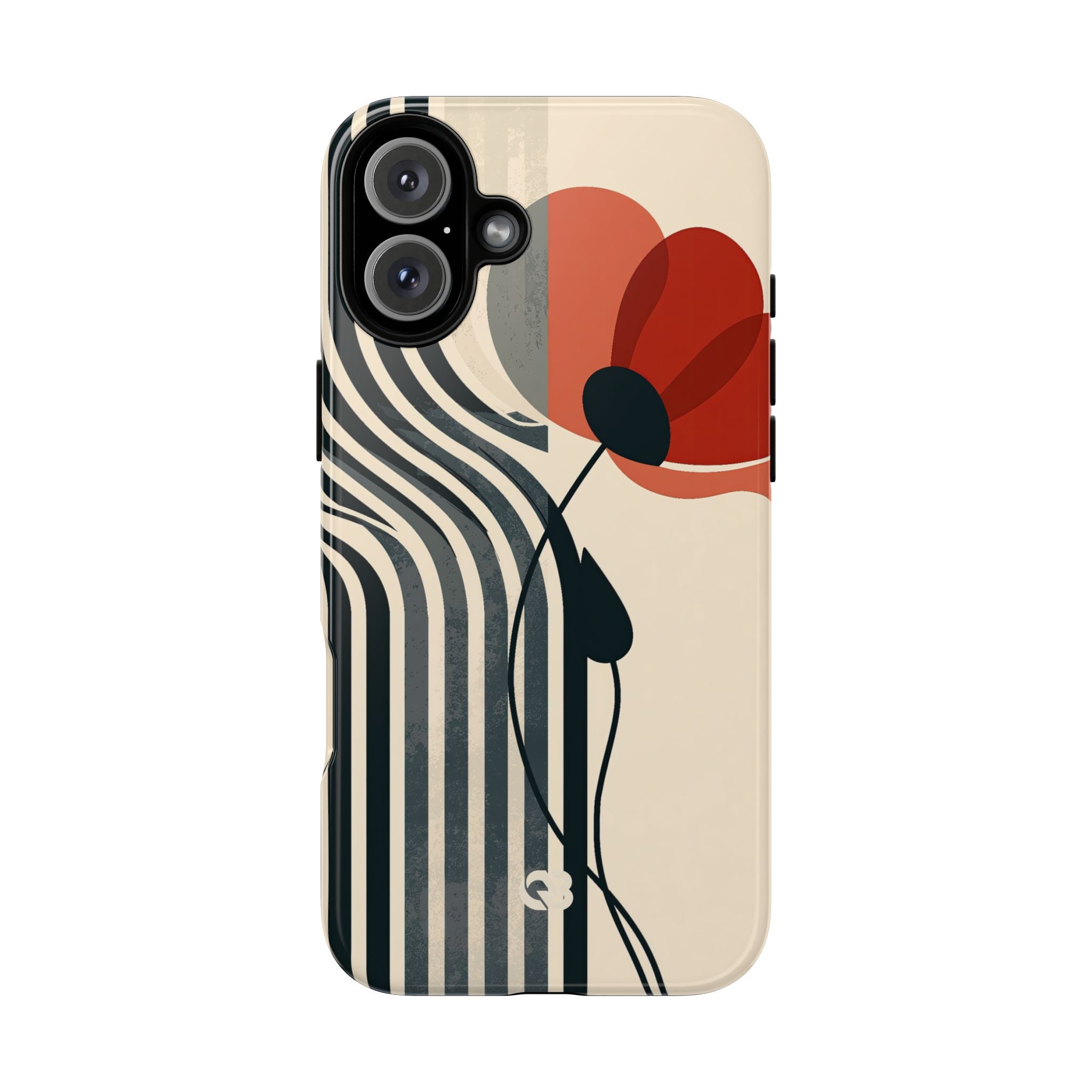 Beige Tough Phone Case for iPhone - Crimson Line Bloom
