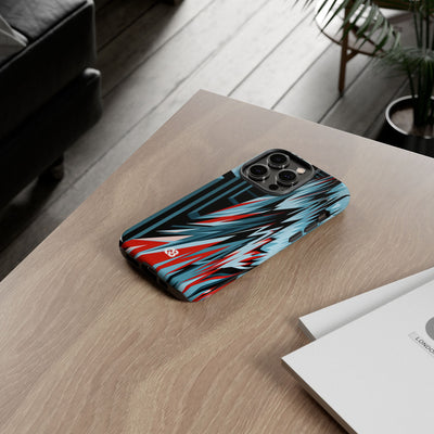 Blue Tough Phone Case for iPhone - Glitch Peak Cyan