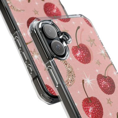 Bedazzled Ruby Cherries · Clear Impact Magnetic Phone Case for iPhone · Pink