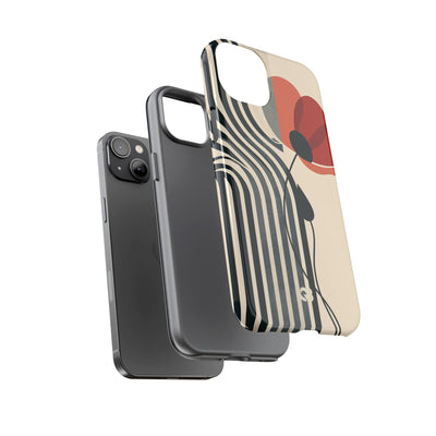 Beige Tough Phone Case for iPhone - Crimson Line Bloom