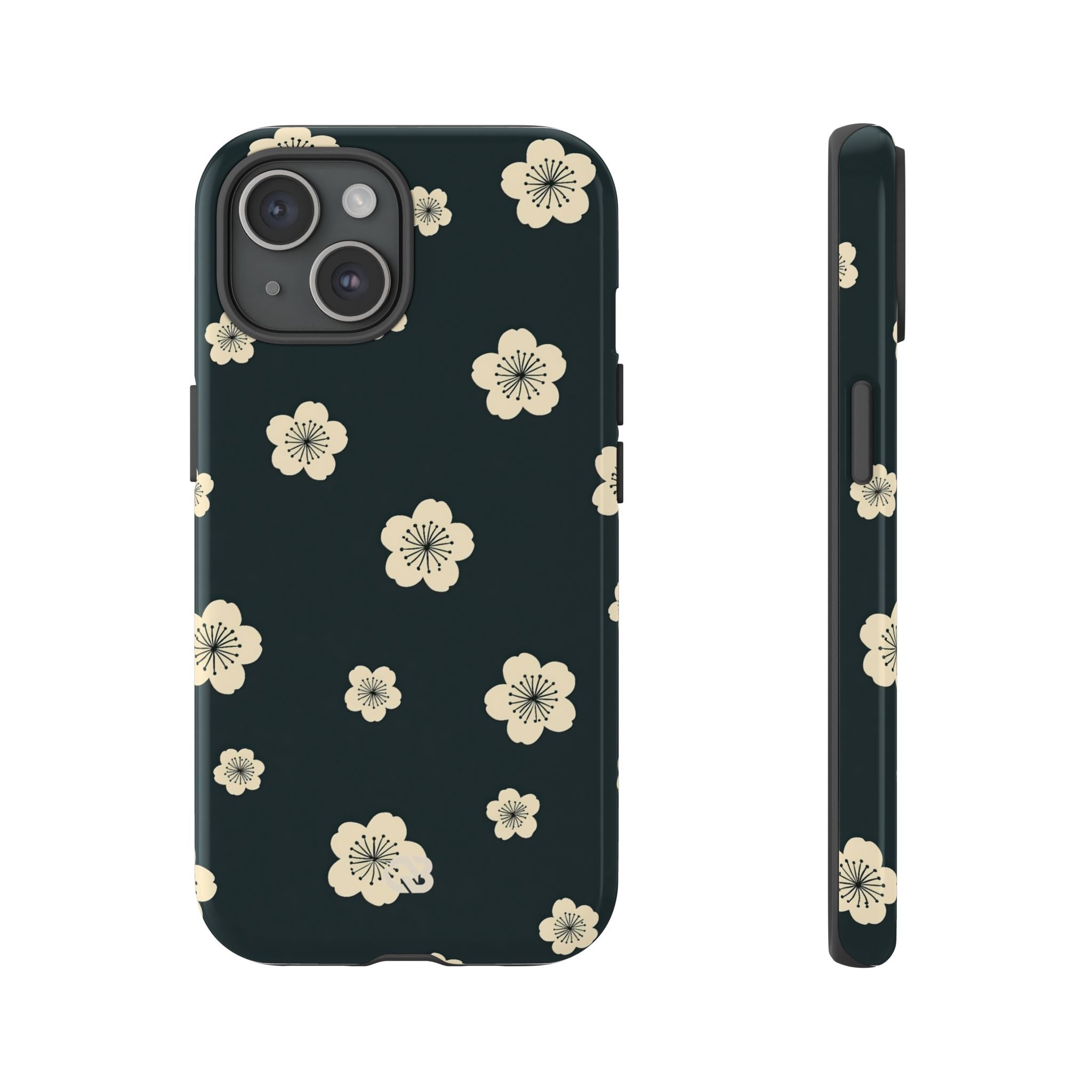 Teal Tough Phone Case for iPhone - Obsidian Cream Petals