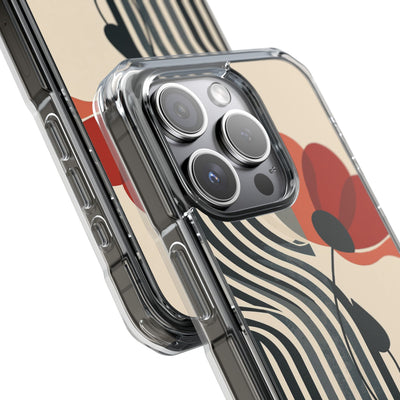 Beige Impact MagSafe Phone Case for iPhone - Crimson Line Bloom