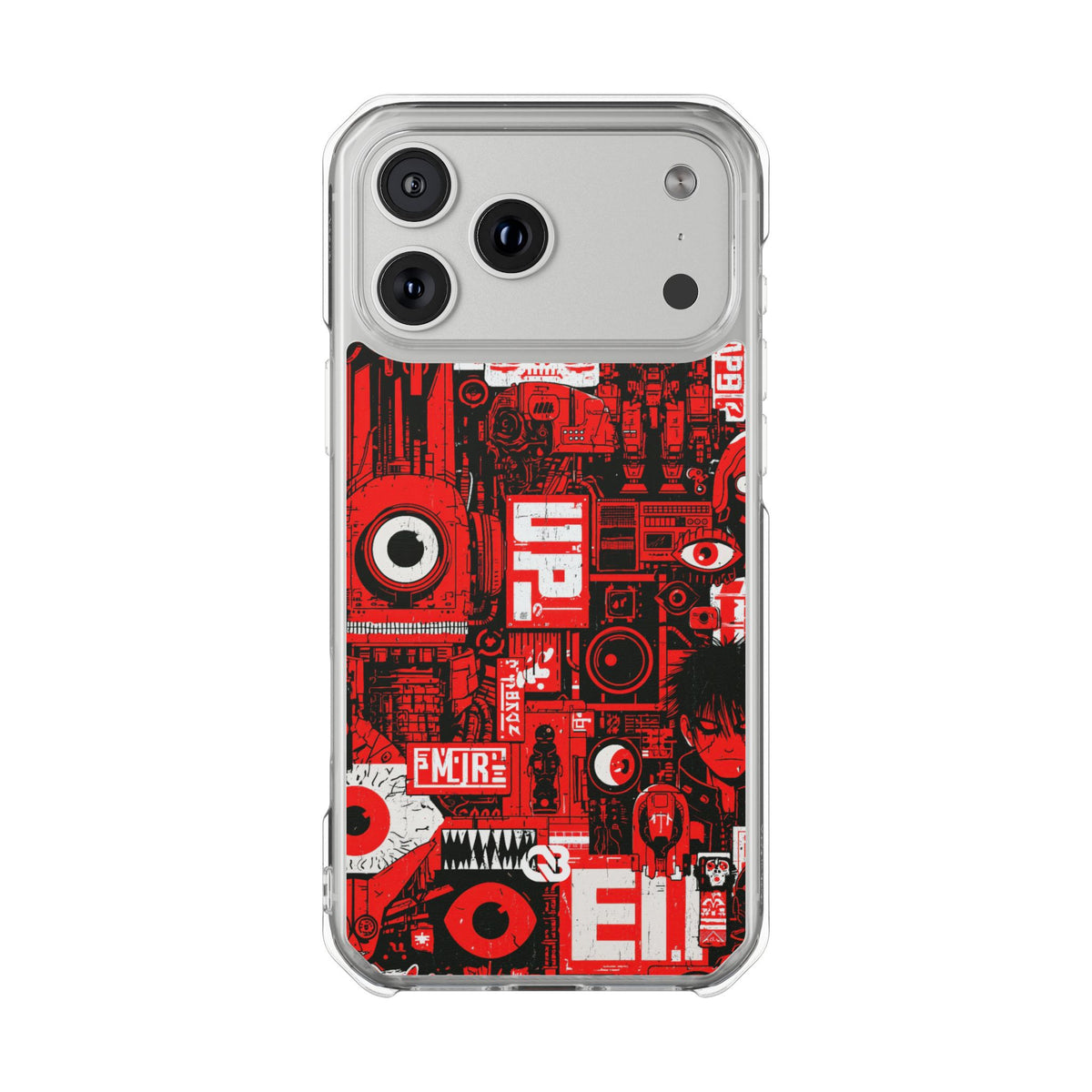 Neo Mecha Collage · Clear Impact Magnetic Phone Case for iPhone · Red