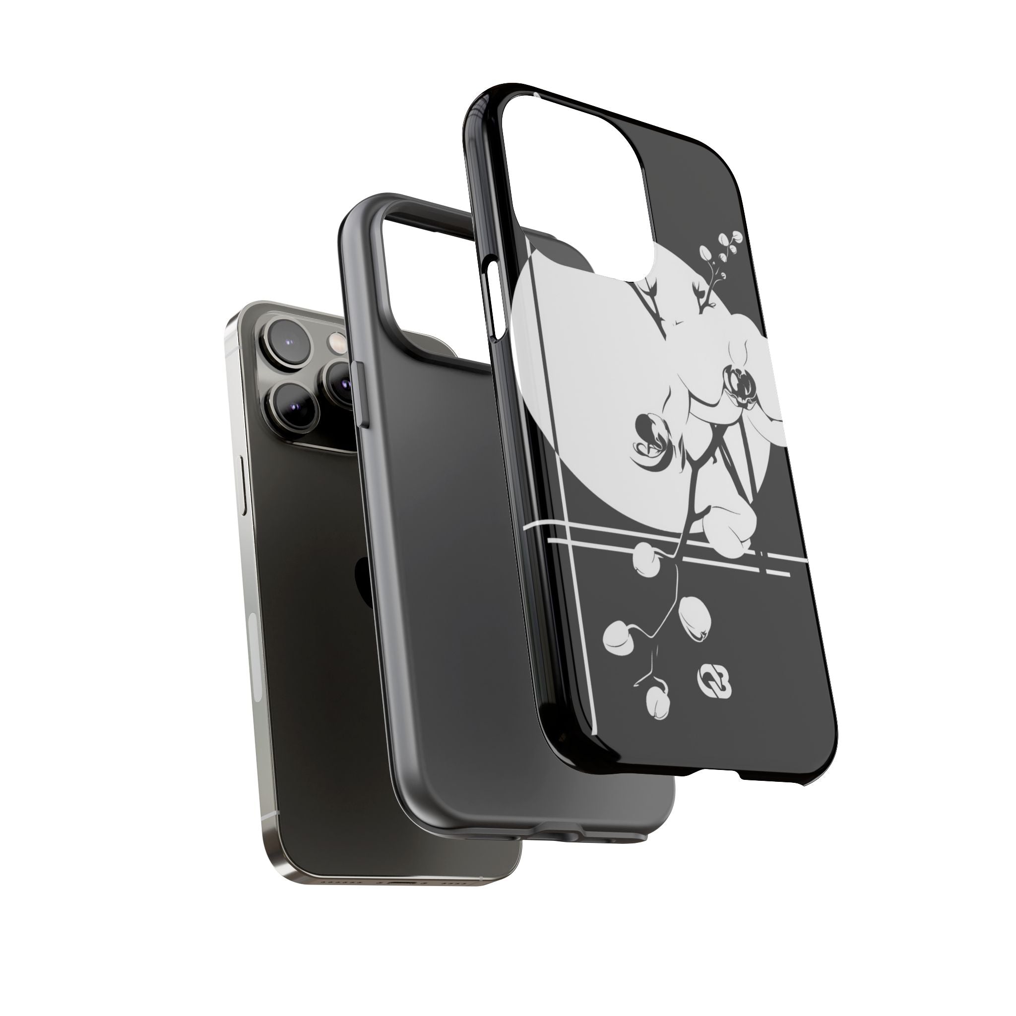 Black Tough Phone Case for iPhone - Lunar Orchid Grid