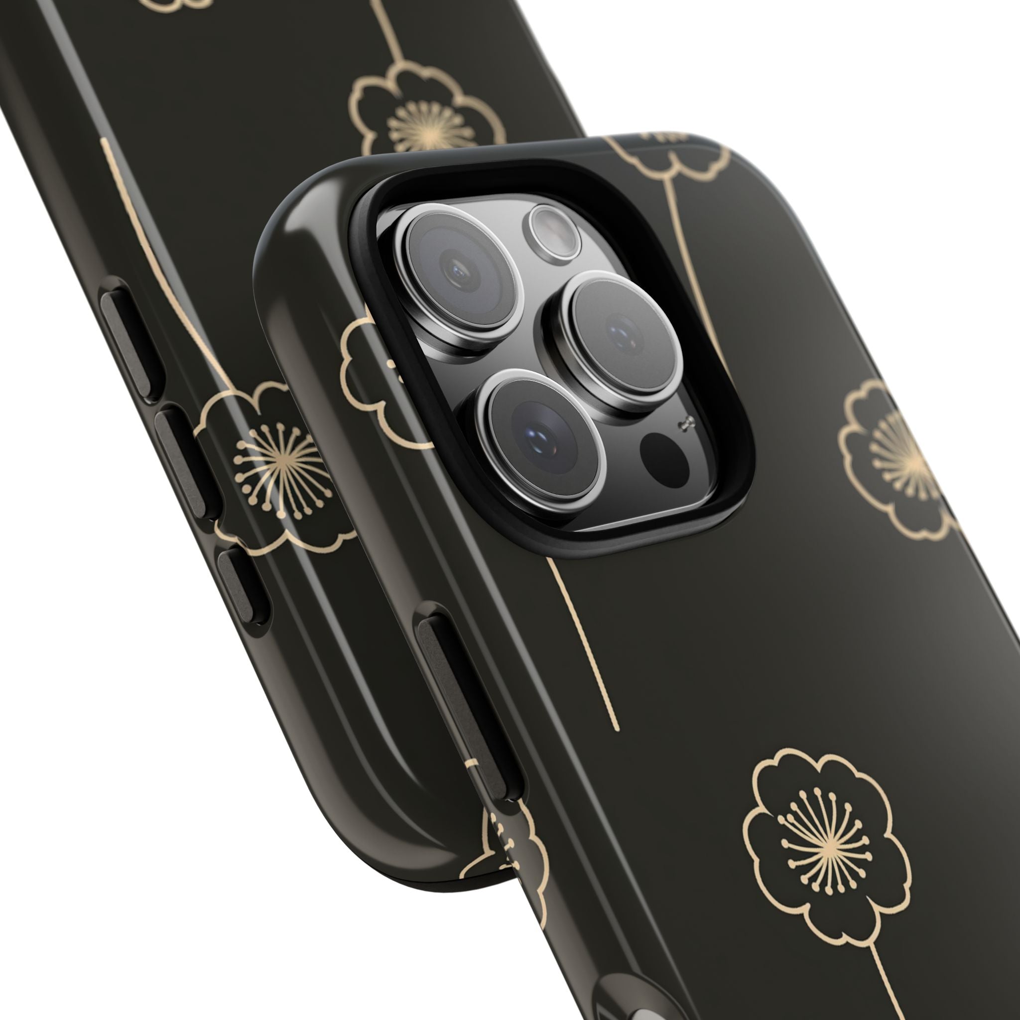Black Tough Phone Case for iPhone - Obsidian Sand Petals