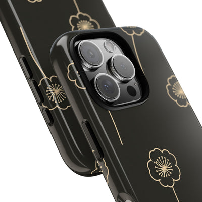 Black Tough Phone Case for iPhone - Obsidian Sand Petals