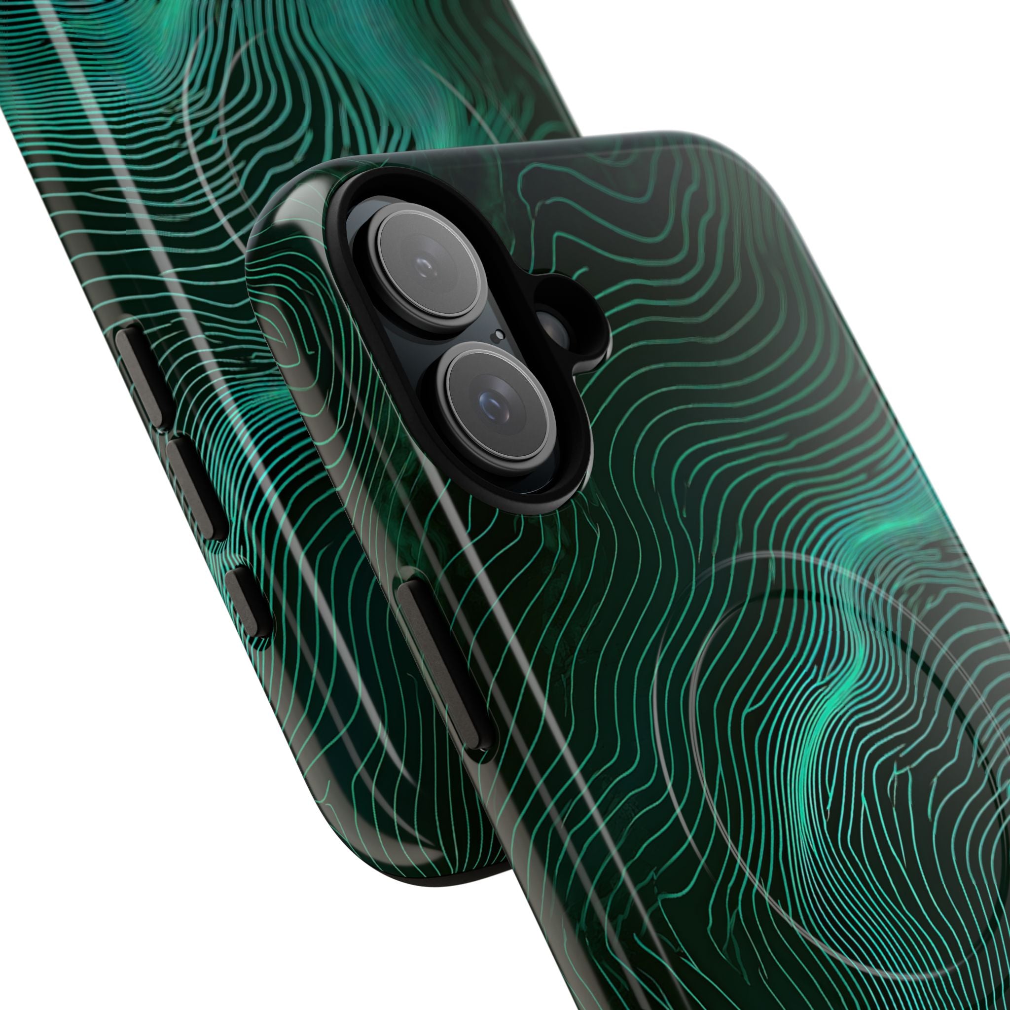 Teal Tough 2.0 Magsafe Phone Case for iPhone - Neon Jade Contour