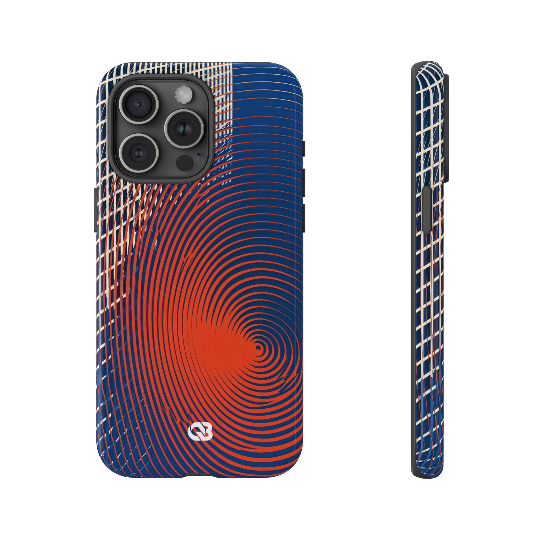 Blue Tough Phone Case for iPhone - Orange Orbit Grid