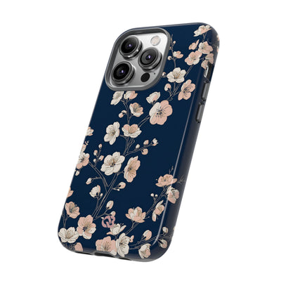Blue Tough Phone Case for iPhone - Midnight Peach Sakura