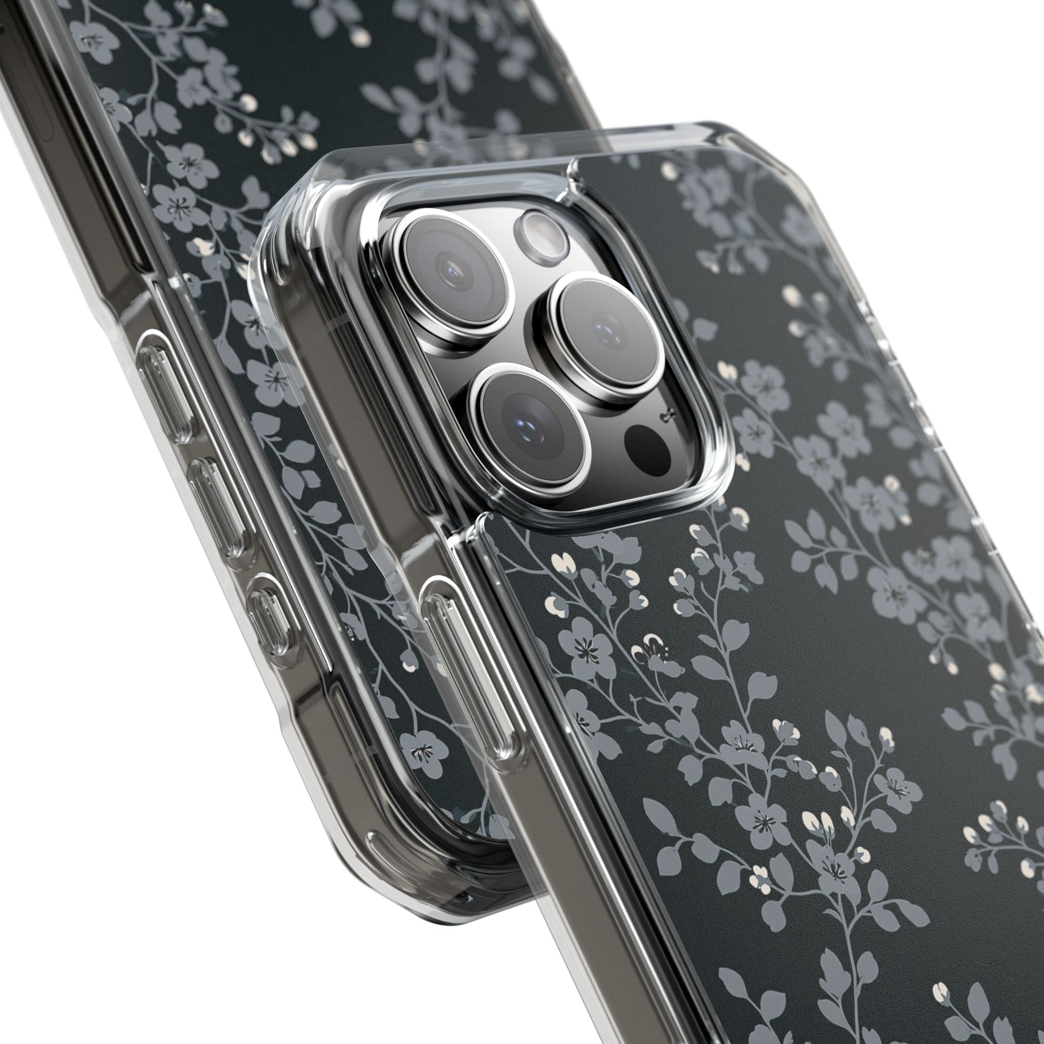 Black Impact MagSafe Phone Case for iPhone - Midnight Slate Blossom