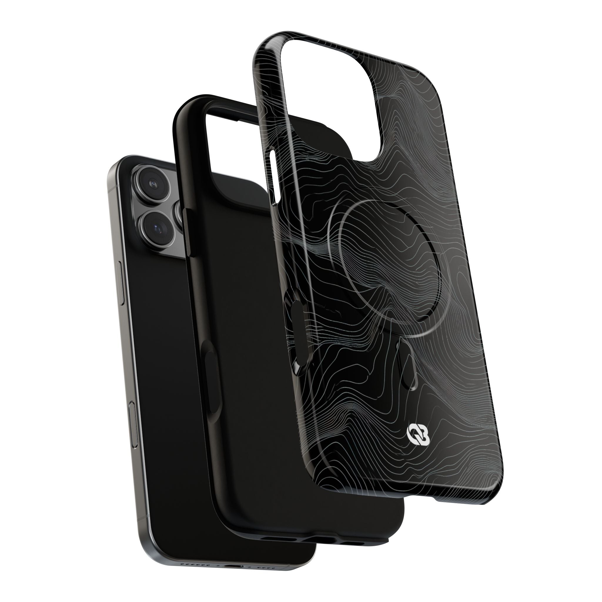 Black Tough 2.0 Magsafe Phone Case for iPhone - Obsidian Topo Wireframe