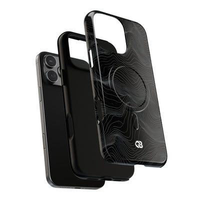 Black Tough 2.0 Magsafe Phone Case for iPhone - Obsidian Topo Wireframe