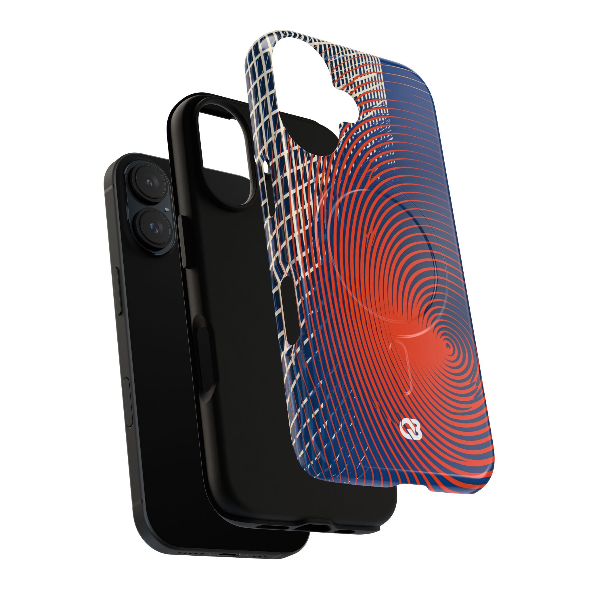 Blue Tough 2.0 Magsafe Phone Case for iPhone - Orange Orbit Grid