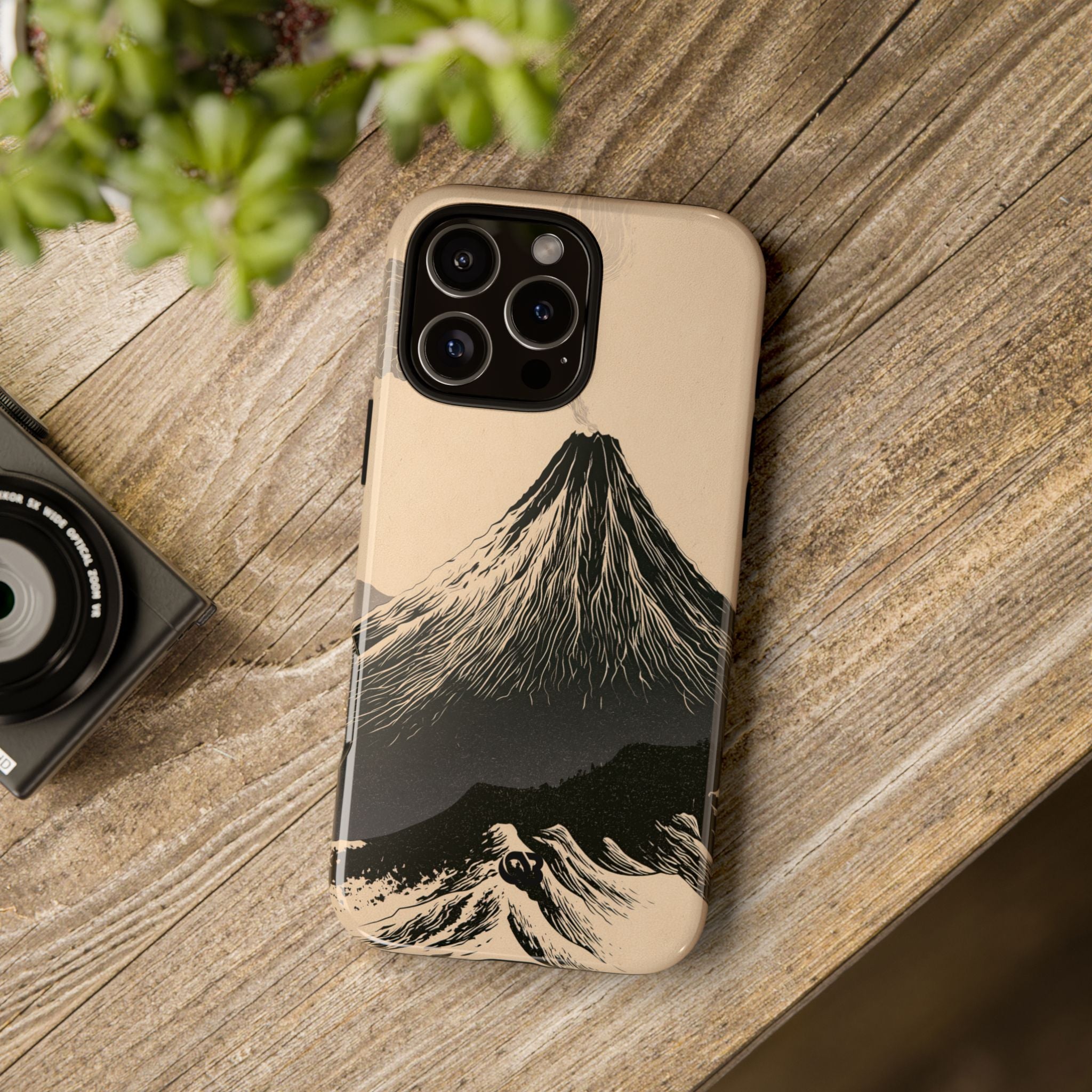 Beige Tough Phone Case for iPhone - Obsidian Ink Summit