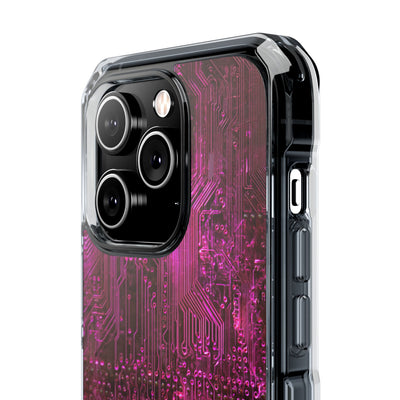 Magenta Circuit Trace · Clear Impact Magnetic Phone Case for iPhone · Pink