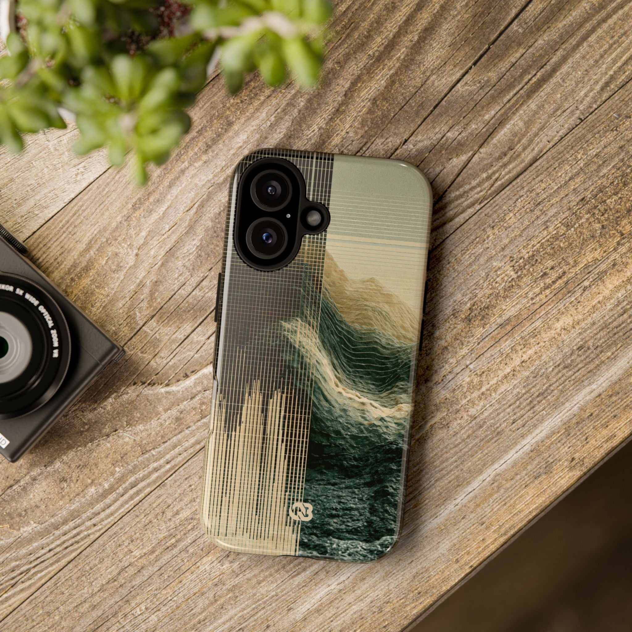 Beige Tough Phone Case for iPhone - Veridian Data Ridge
