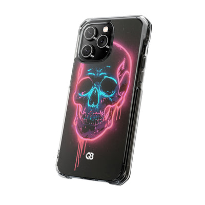 Neon Drip Skull · Clear Impact Magnetic Phone Case for iPhone · Black