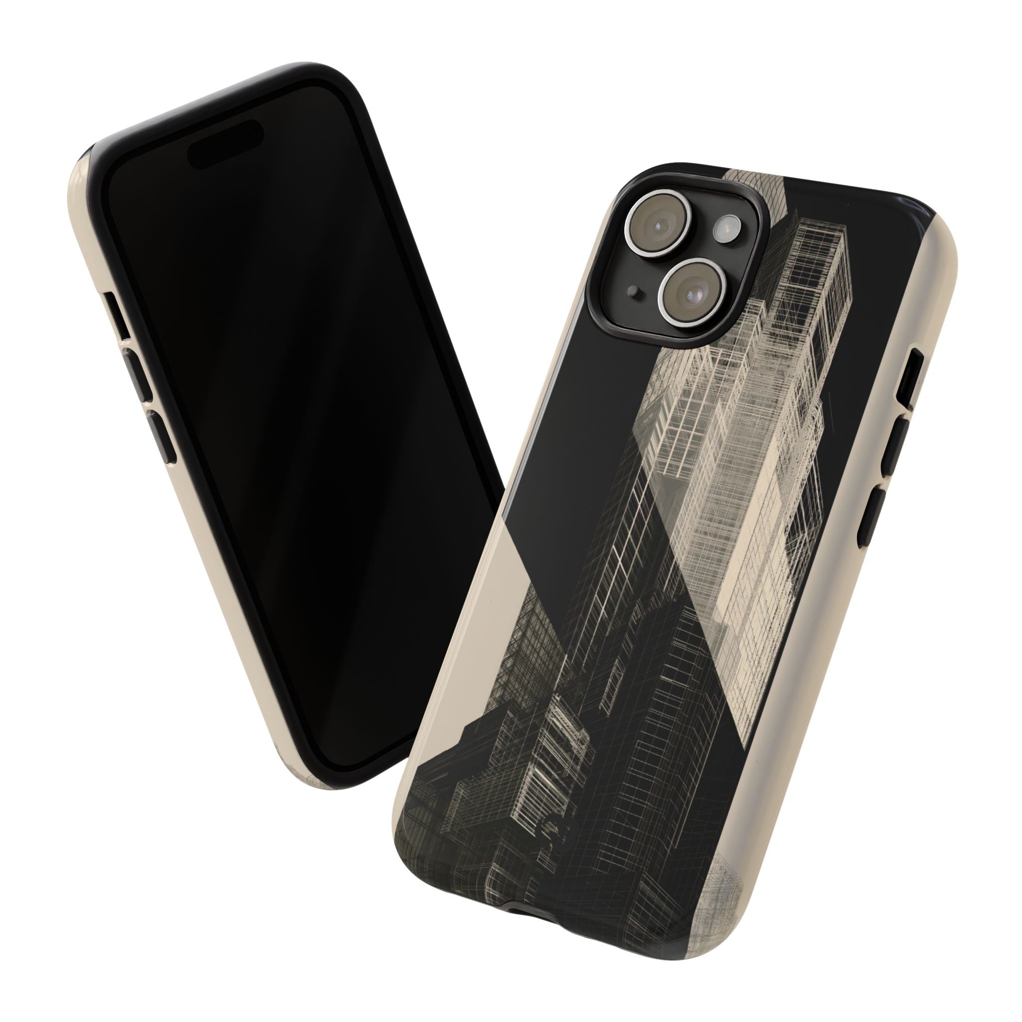 Beige Tough Phone Case for iPhone - Monolith Urban Grid
