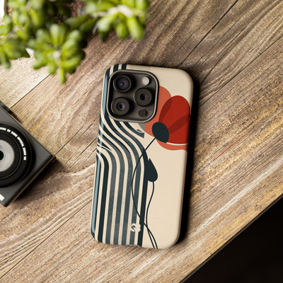 Beige Tough Phone Case for iPhone - Crimson Line Bloom