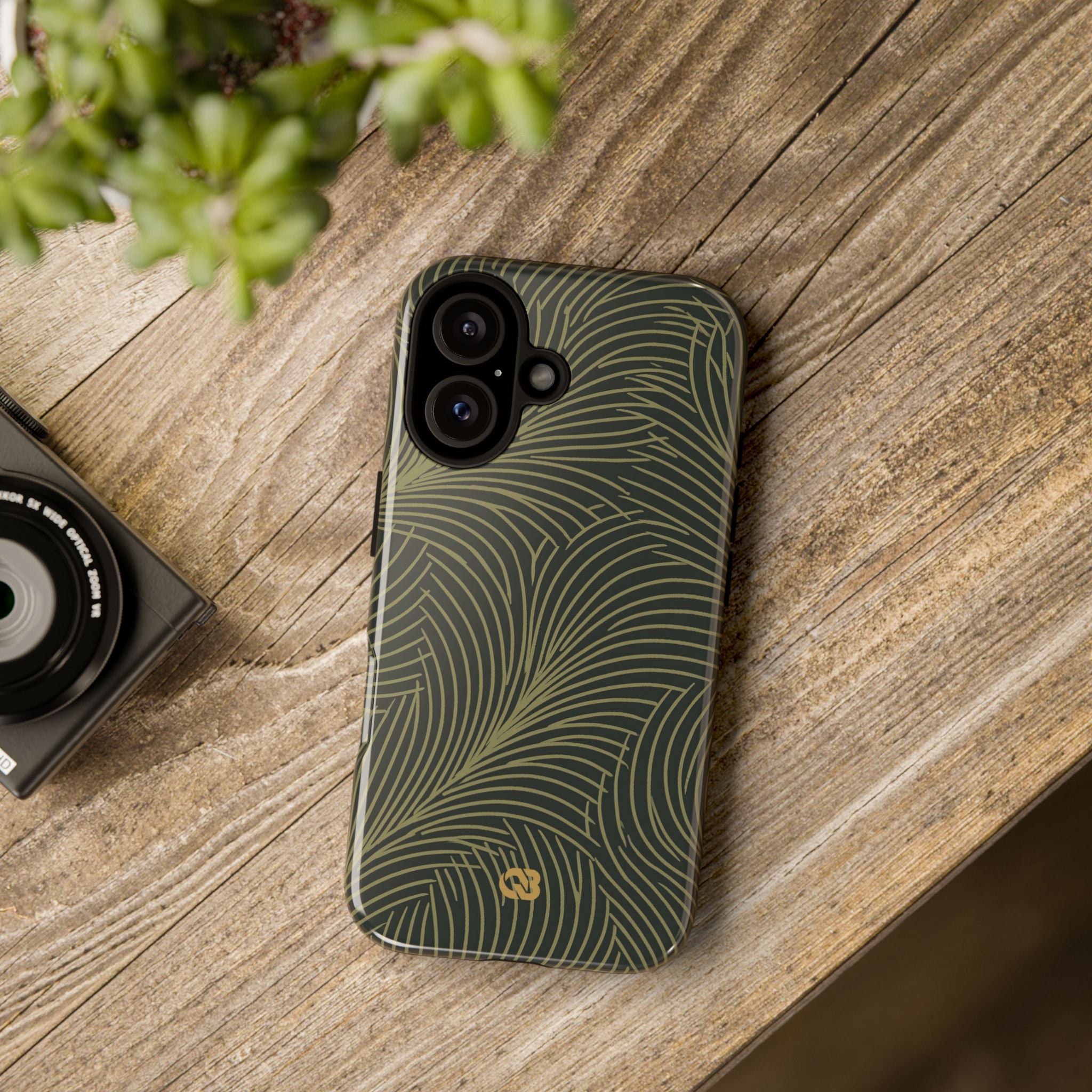 Green Tough Phone Case for iPhone - Dark Olive Plume