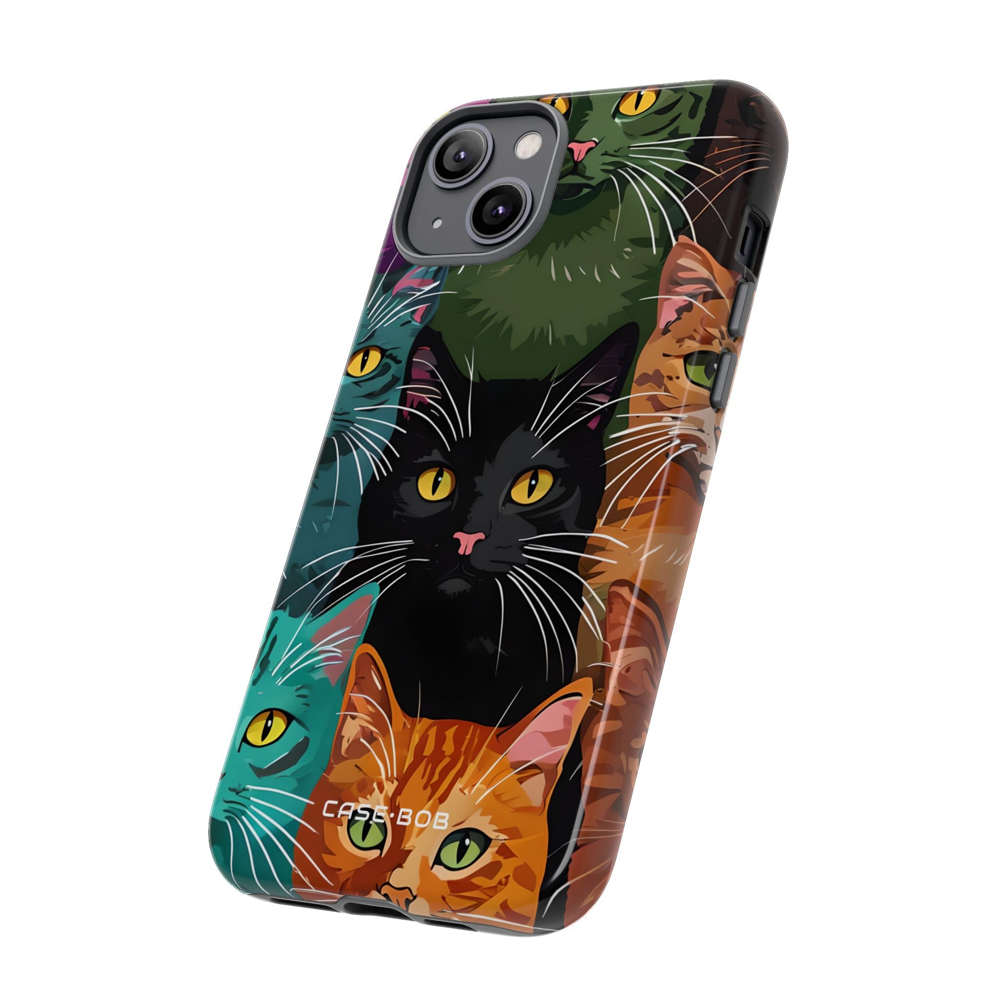 Teal Cat Grid iPhone 14 Plus Case - Tough