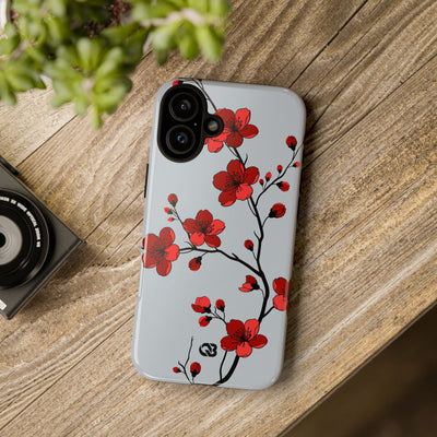 Grey Tough Phone Case for iPhone - Crimson Blossom Onyx