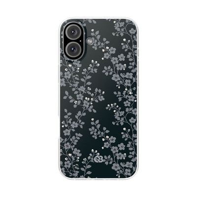 Black Lite Phone Case for iPhone - Midnight Slate Blossom