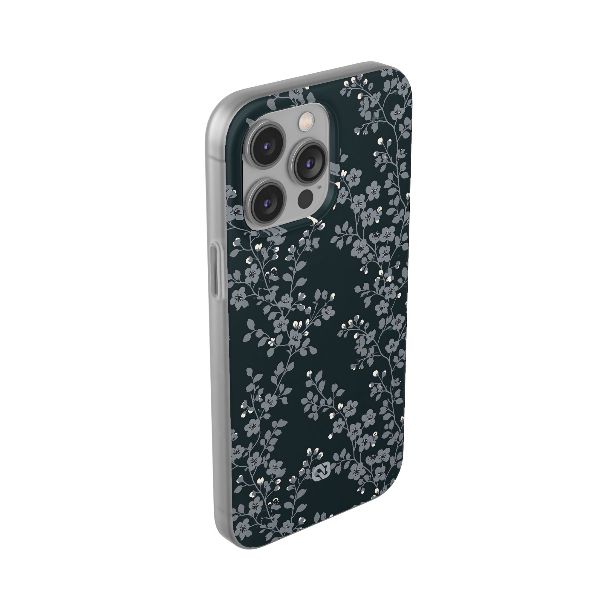 Black Lite Phone Case for iPhone - Midnight Slate Blossom