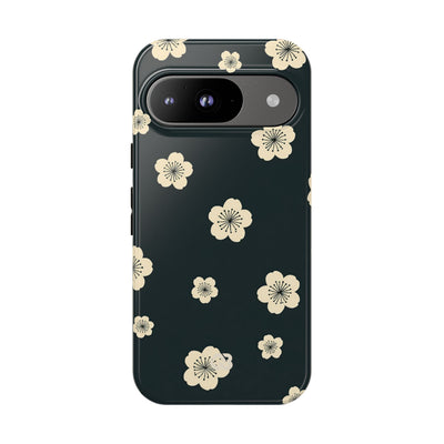 Teal Tough Phone Case for Google Pixel - Obsidian Cream Petals
