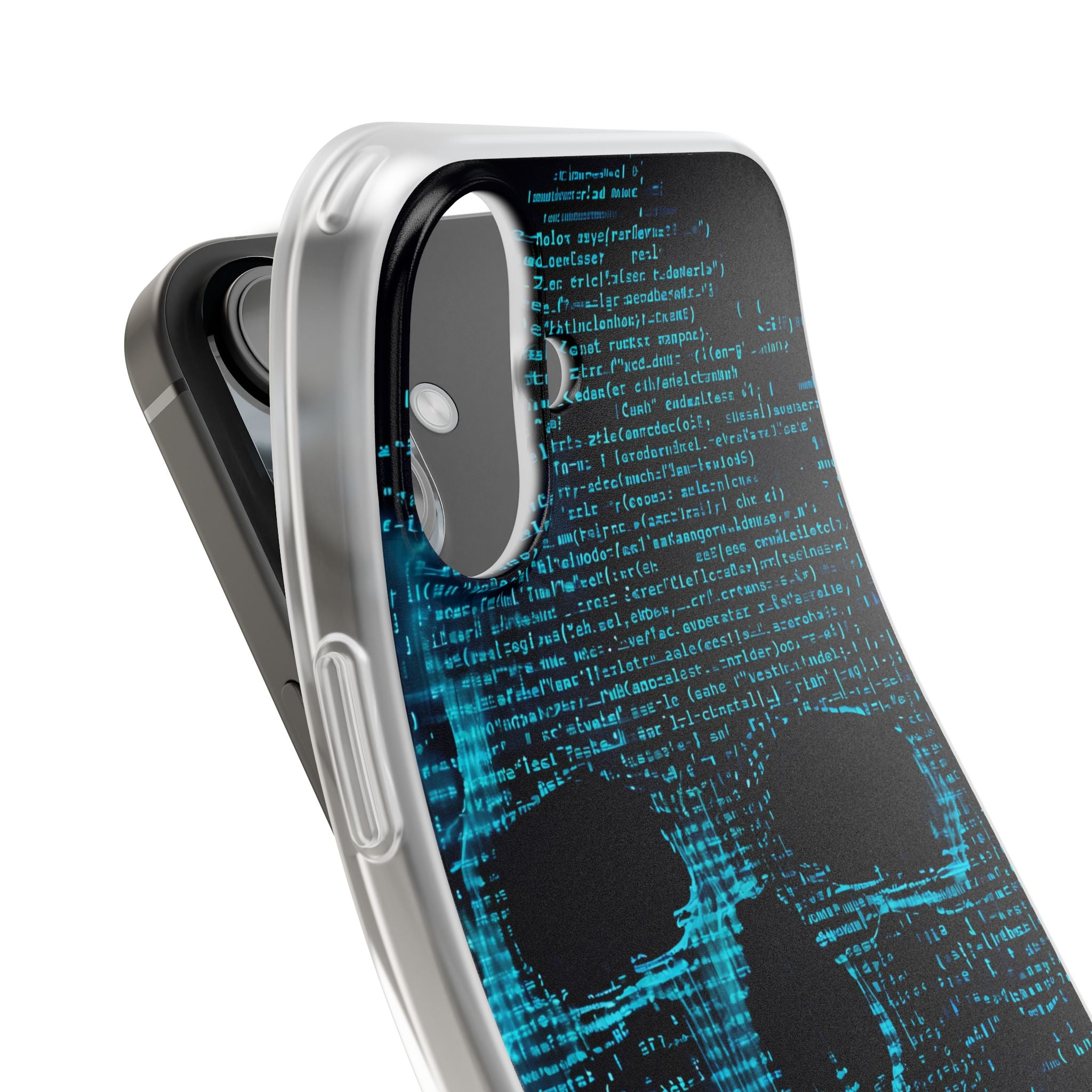 Cyan Glitch Skull · Soft Phone Case for iPhone