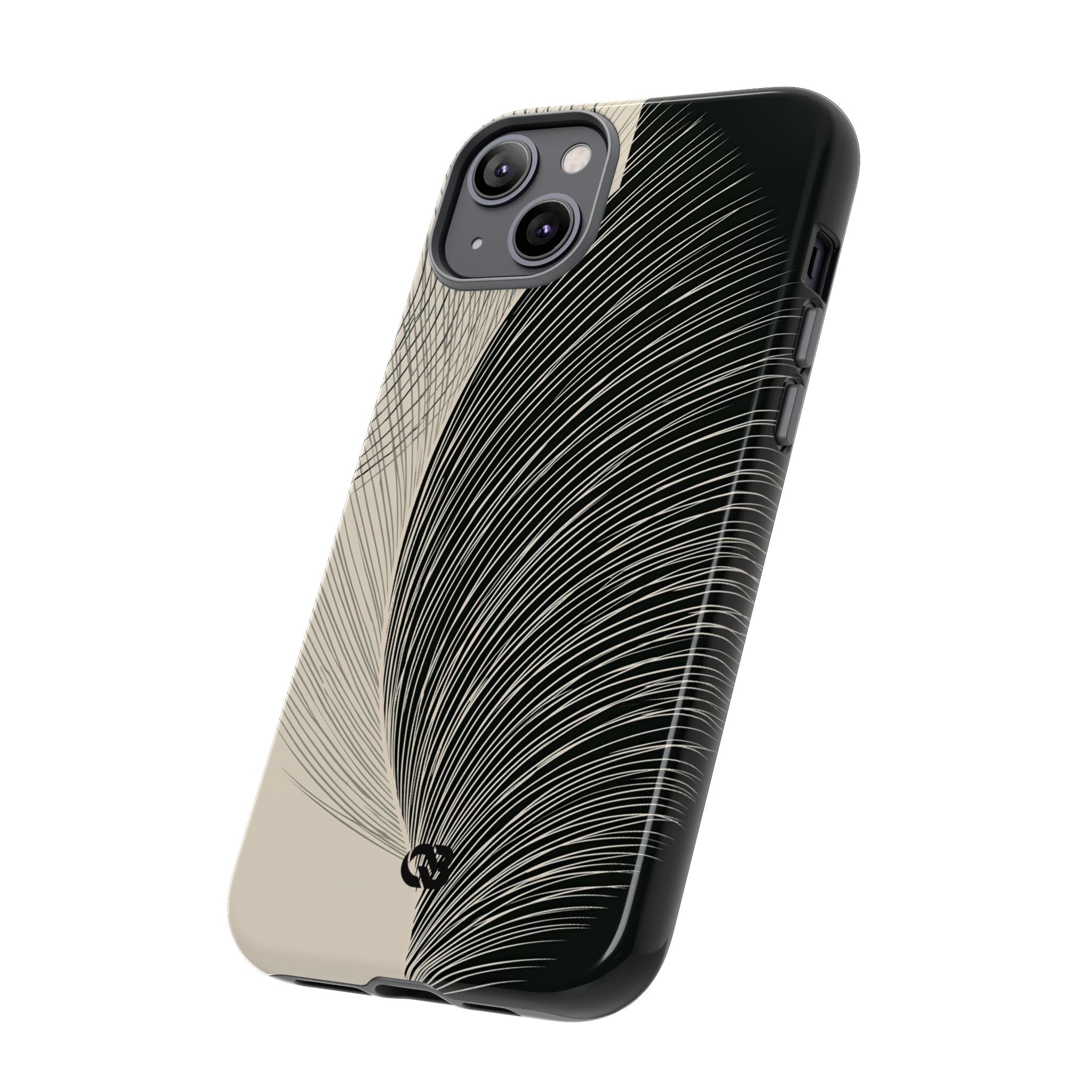Beige Tough Phone Case for iPhone - Obsidian Cream Plume