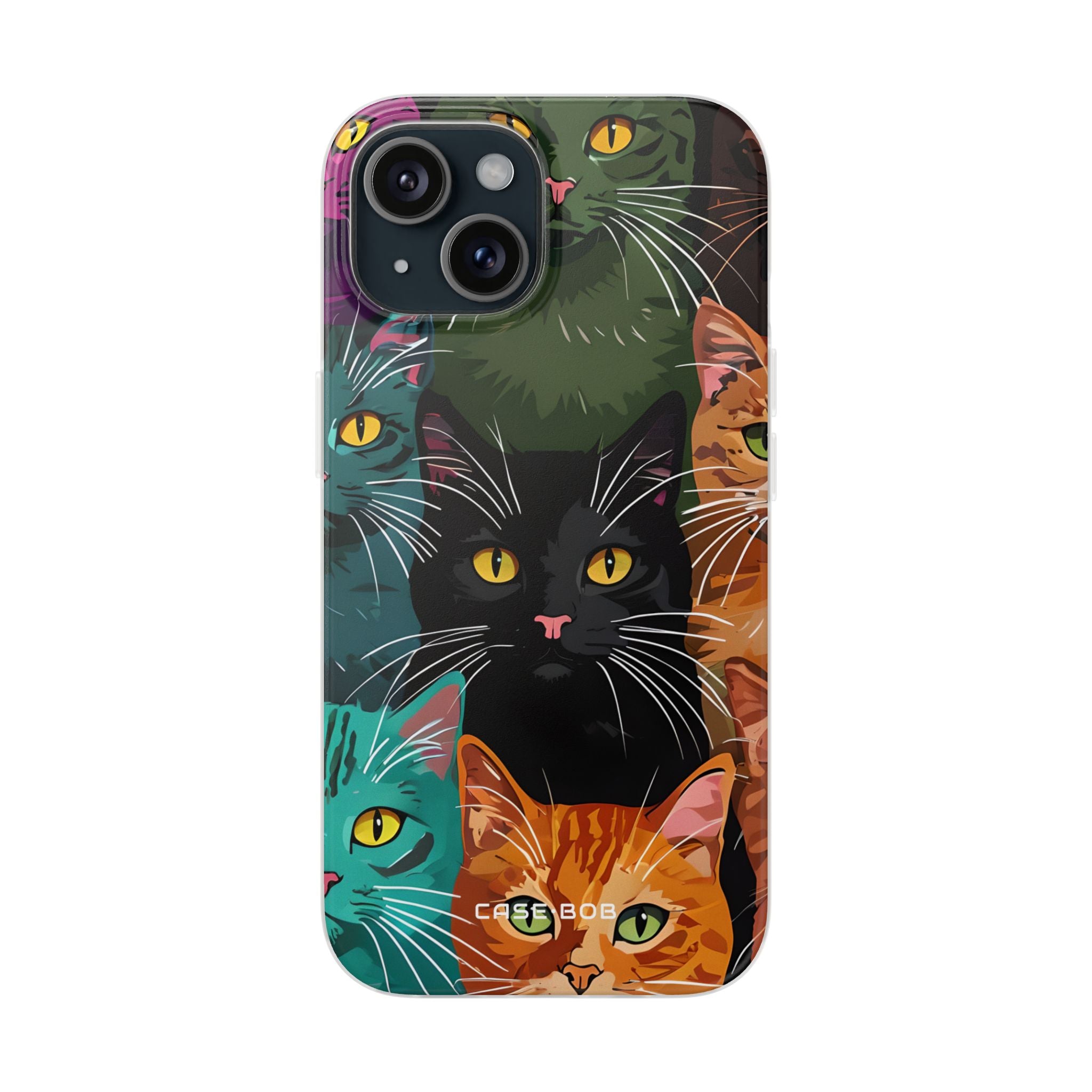 Teal Cat Grid iPhone 15 Case - Soft