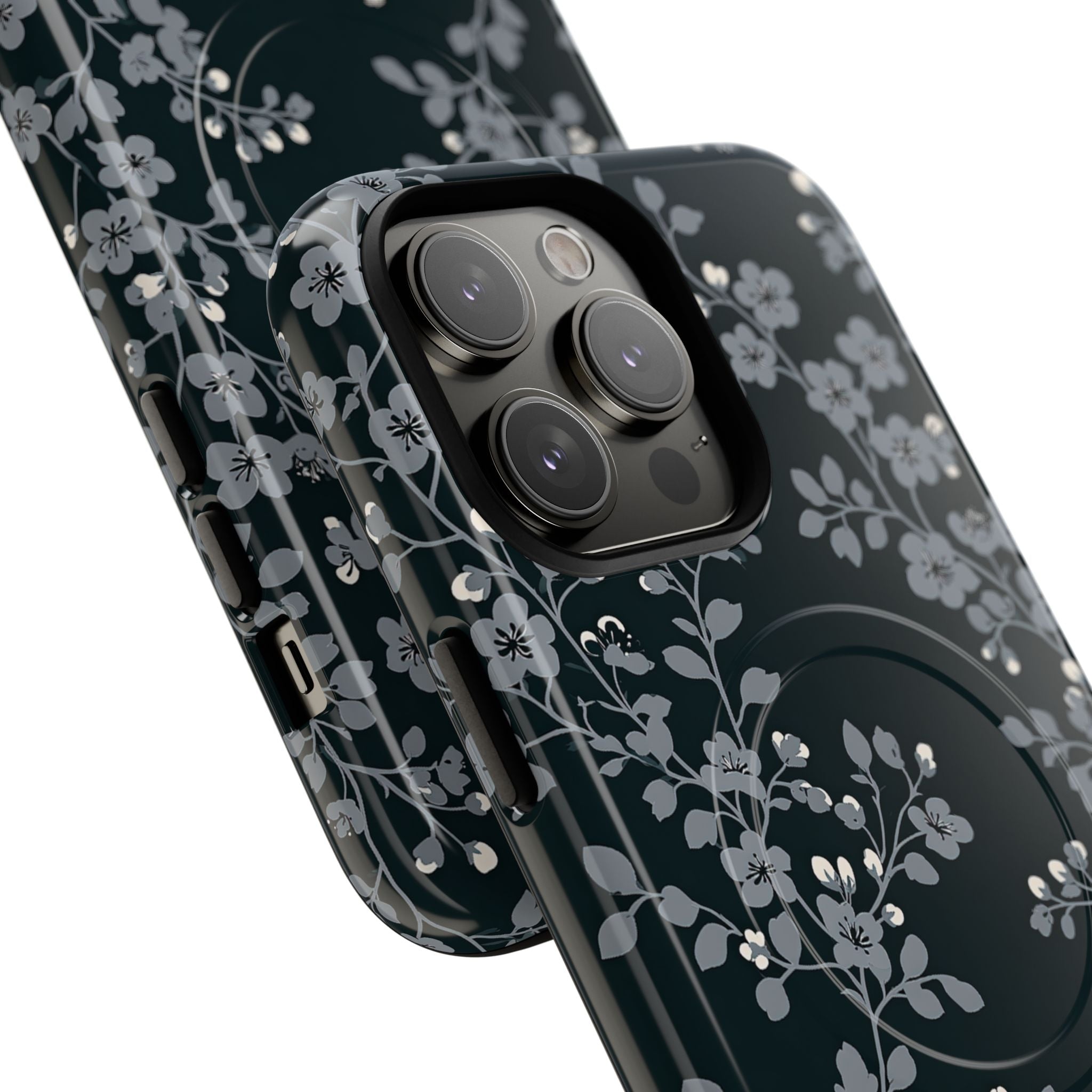 Black Tough 2.0 Magsafe Phone Case for iPhone - Midnight Slate Blossom