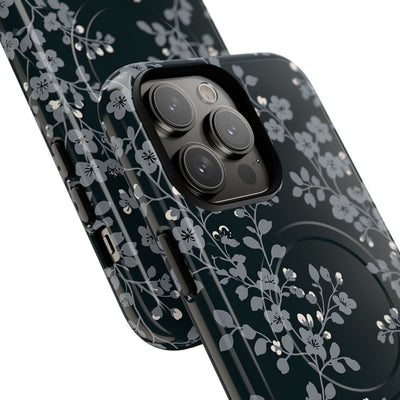 Black Tough 2.0 Magsafe Phone Case for iPhone - Midnight Slate Blossom