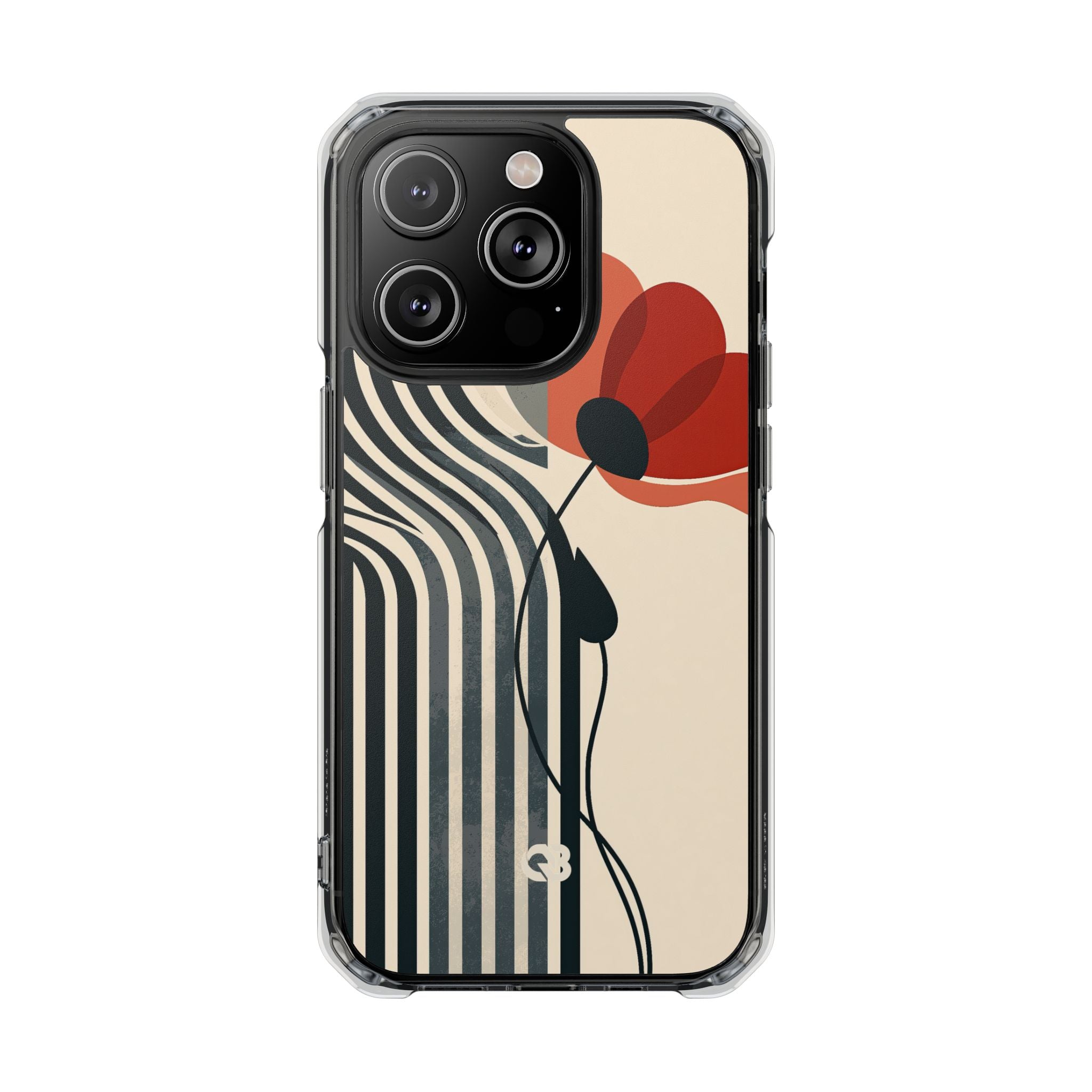 Beige Impact MagSafe Phone Case for iPhone - Crimson Line Bloom