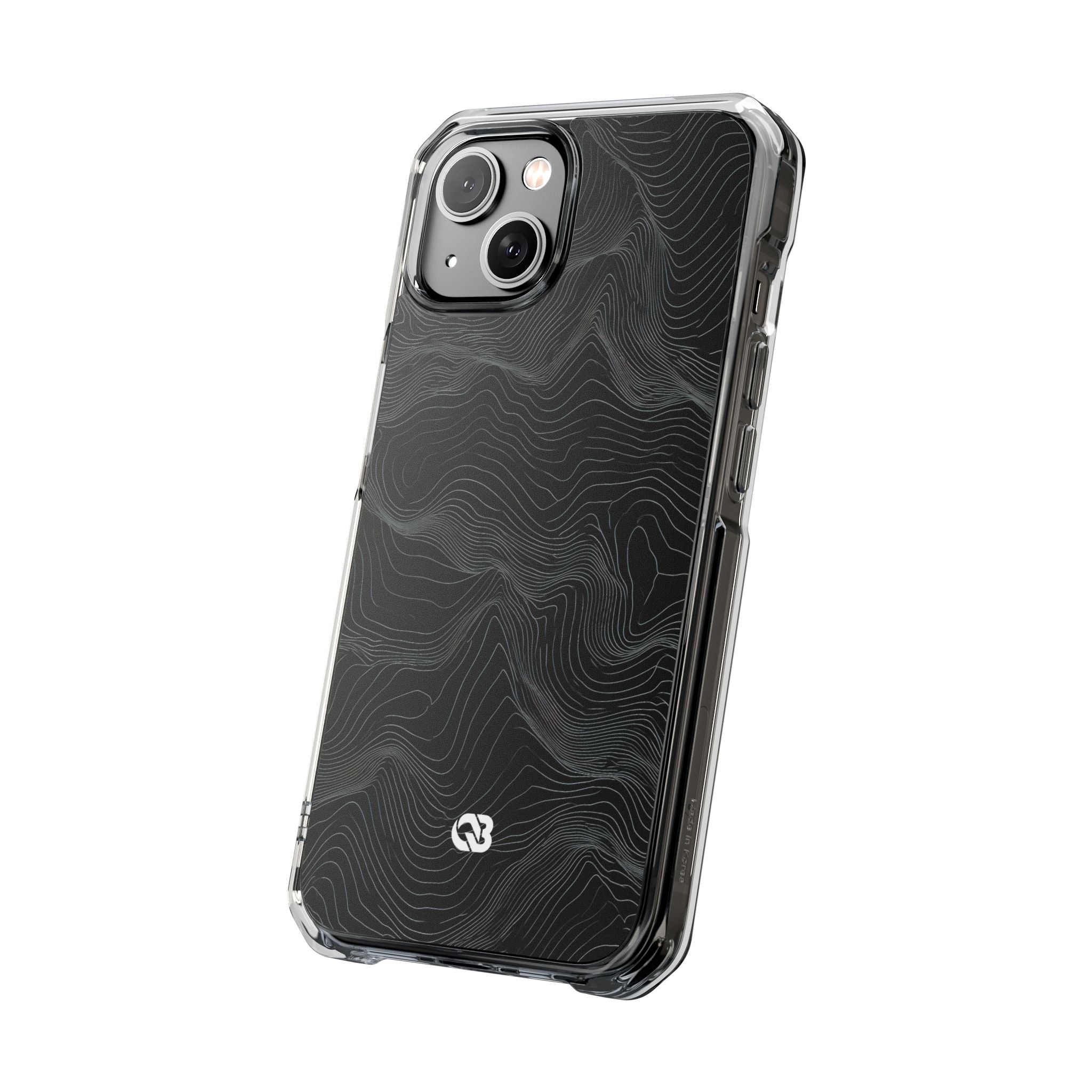 Black Impact MagSafe Phone Case for iPhone - Obsidian Topo Wireframe