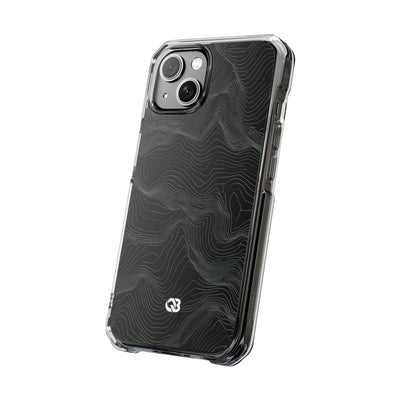Black Impact MagSafe Phone Case for iPhone - Obsidian Topo Wireframe