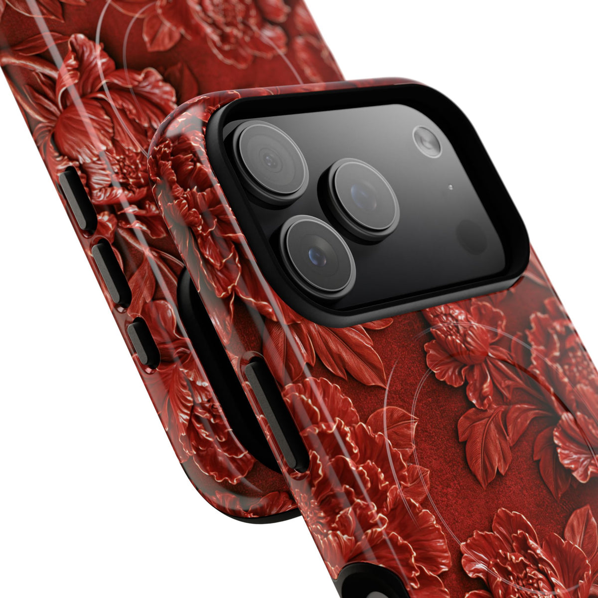 Cinnabar Peony Relief · Tough 2.0 Magnetic Phone Case for iPhone · Red