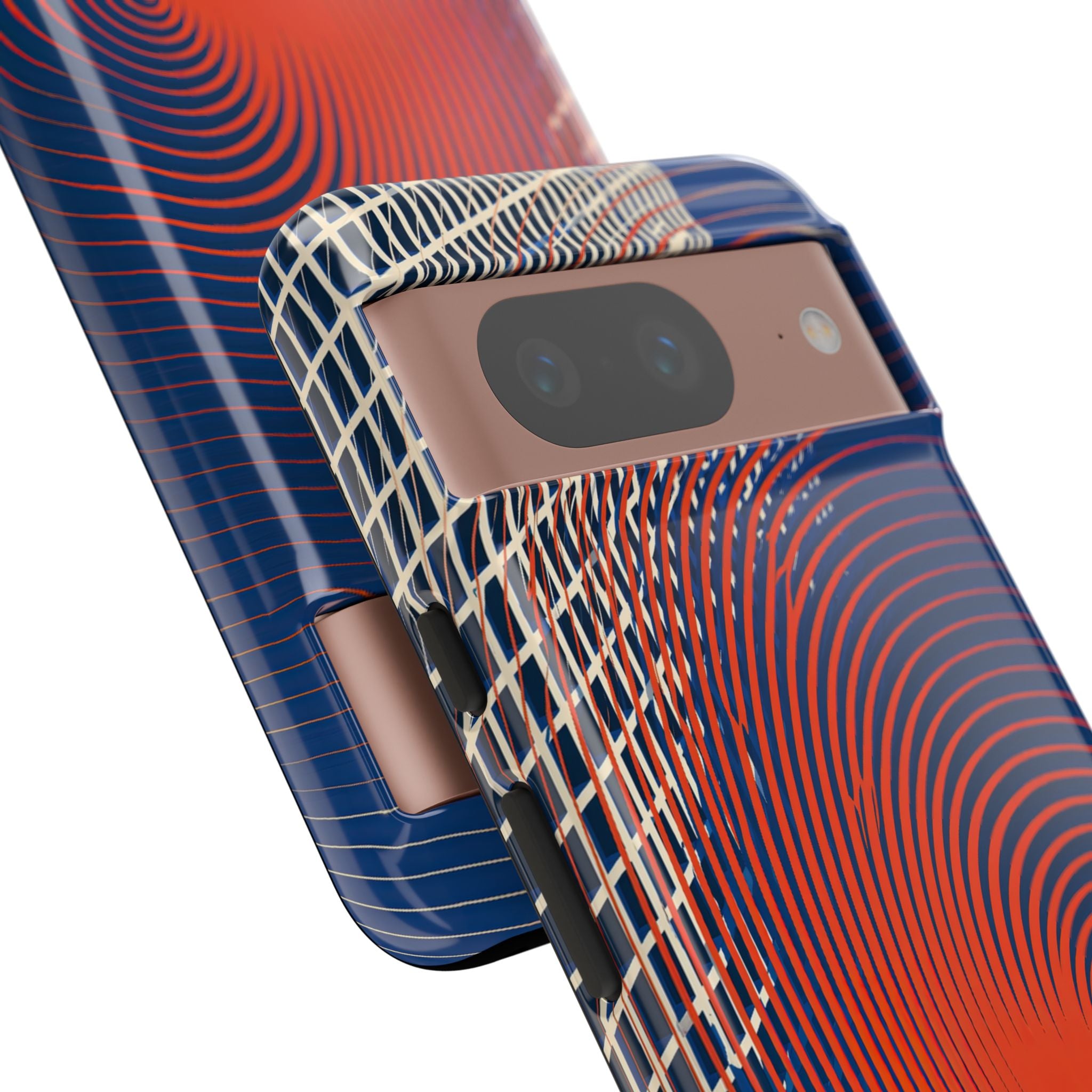 Blue Tough Phone Case for Google Pixel - Orange Orbit Grid