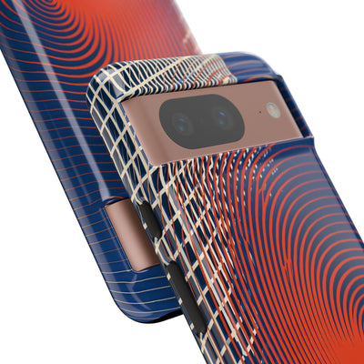Blue Tough Phone Case for Google Pixel - Orange Orbit Grid
