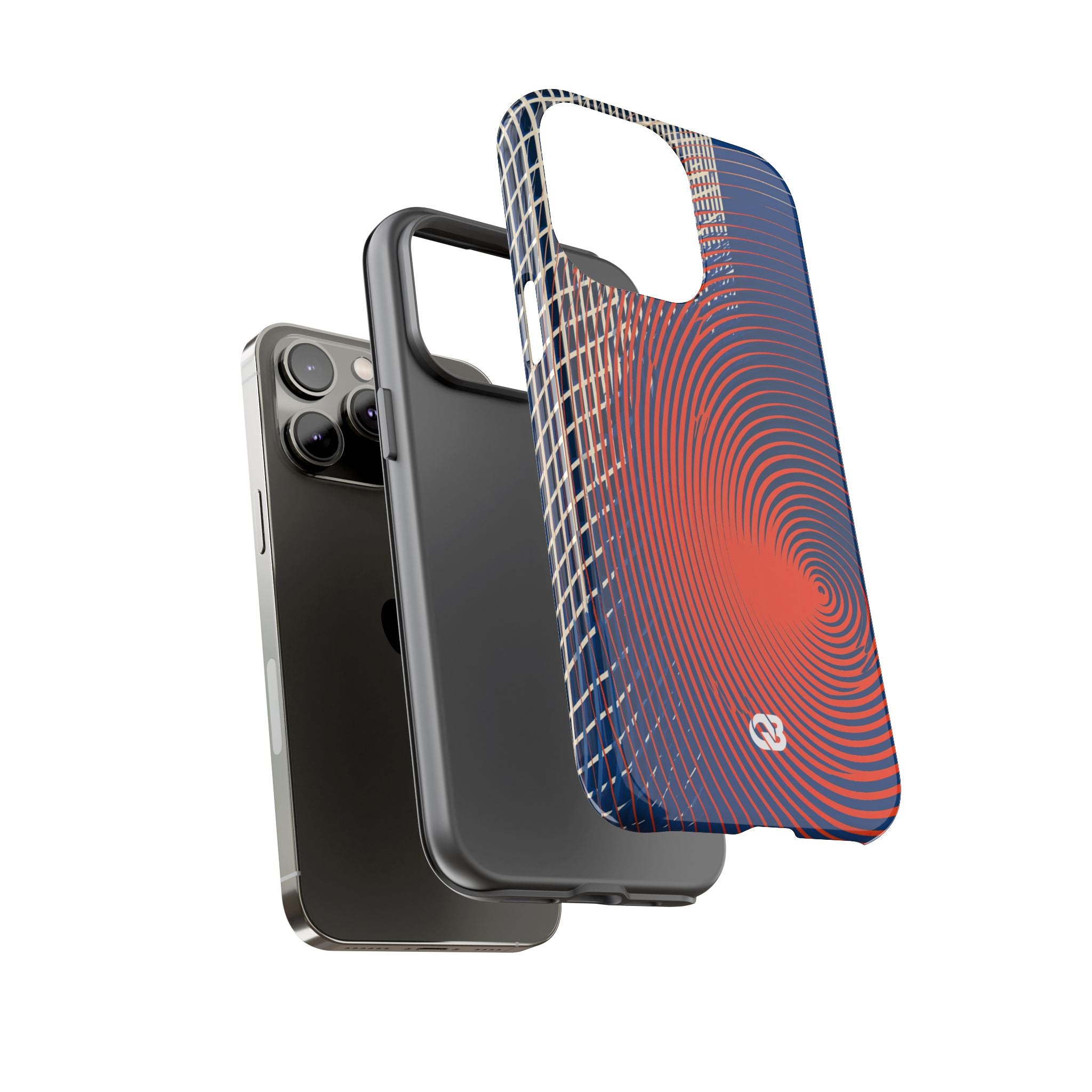 Blue Tough Phone Case for iPhone - Orange Orbit Grid