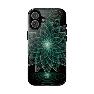Green Tough Phone Case for iPhone - Cyan Signal Bloom