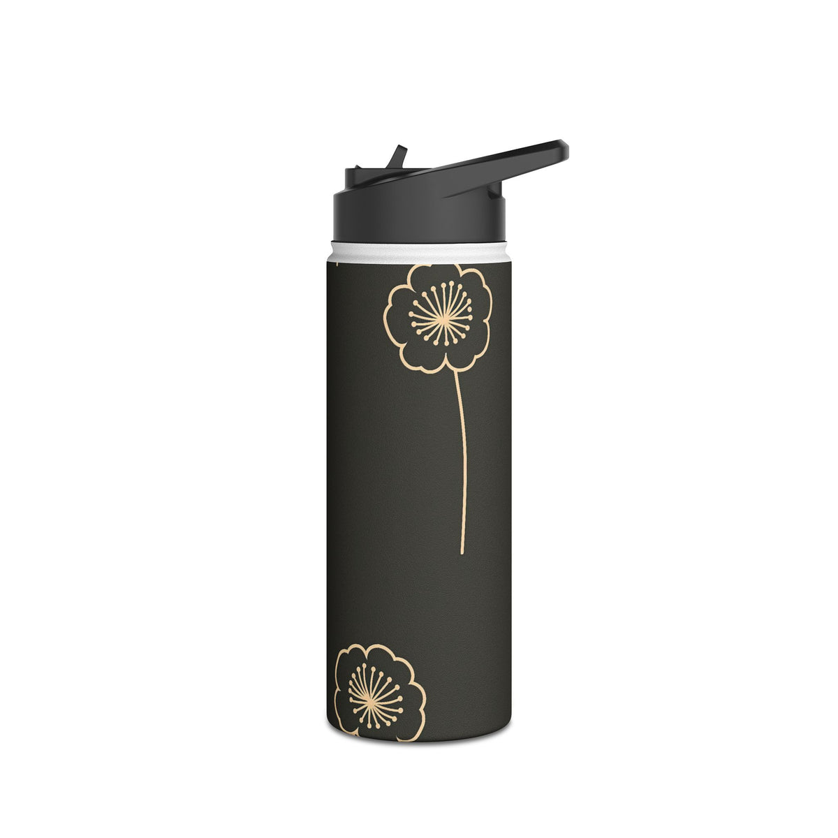 Nocturne Bloom Contours · Insulated Water Bottle · Black
